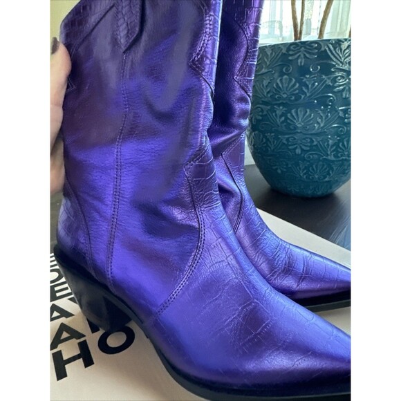 Vicenza Purple Metallic Leather Cowboy Boots Women’s EU Sz 37 - Picture 5 of 6